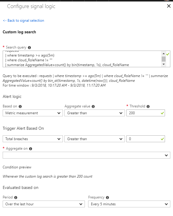 Metric alert against Application Insights data