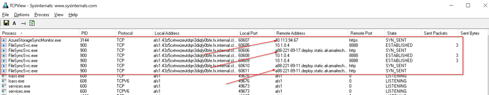 TCPView showing some non-proxied connections