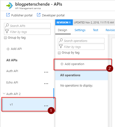 Select Add operation from the left hand side action panel