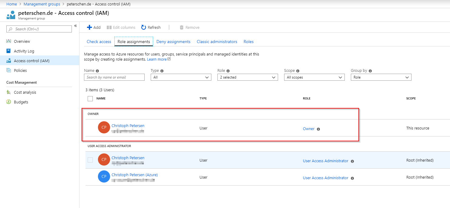 Owner role assignment