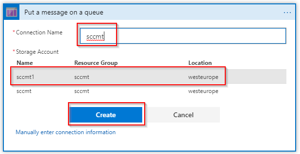 Configure the Storage Account connection