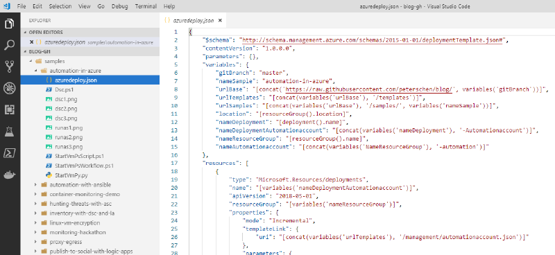 Screenshot of a ARM template