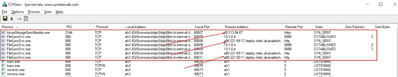 TCPView showing some non-proxied connections