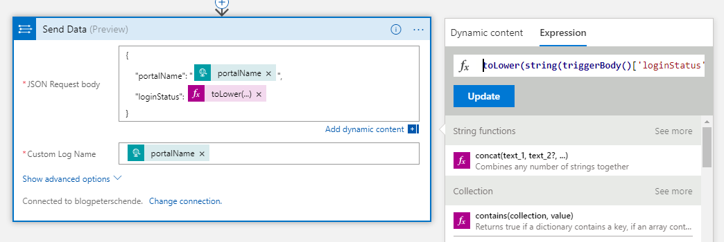 Send Data action configuration