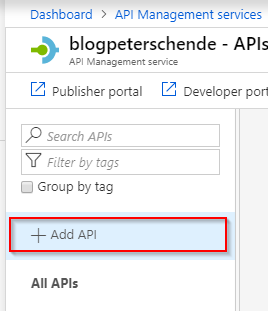 Select Add API from the left action pane
