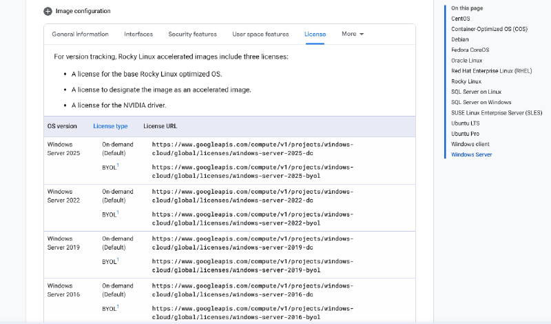 Windows Server licenses for GCE