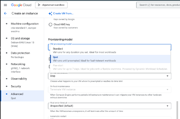 Changing provisioning model for Spot VMs