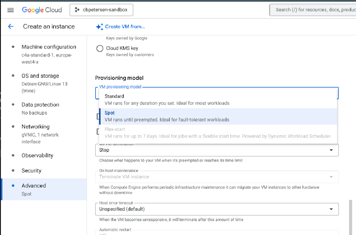 Changing provisioning model for Spot VMs
