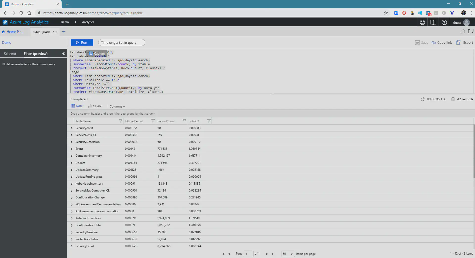 Data volume estimation for Log Analytics