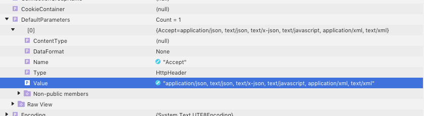 DefaultParameter set by RestSharp