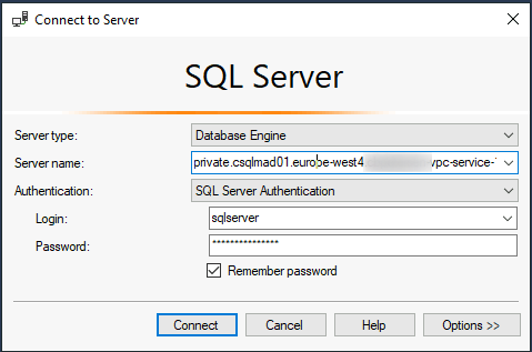 SQL Server Management Studio connection dialog