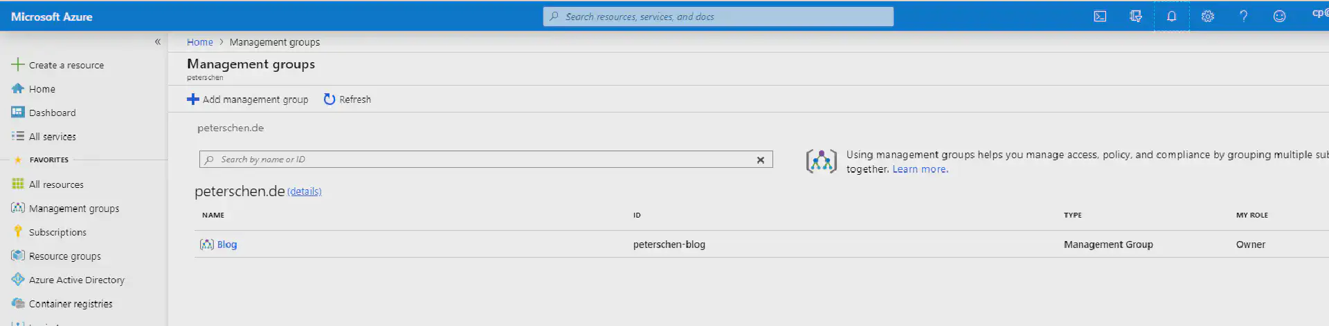 Fix unspecified errors working with Azure root Management Group