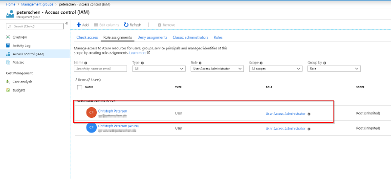 User Access Administrator role assigned