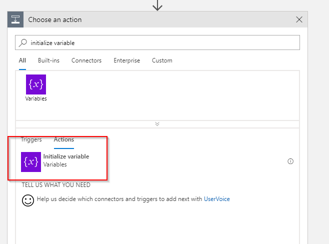Add initialize variable action!