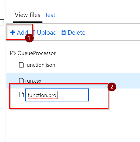 Click + Add and create a new file with the name function.proj