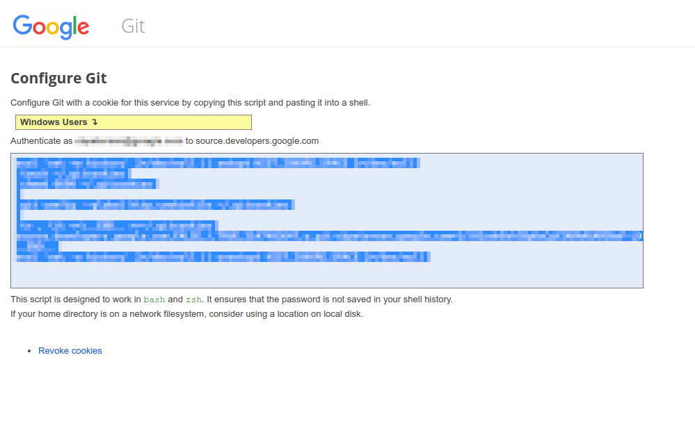 Cloud Source Repositories - Shell code for storing authentication token