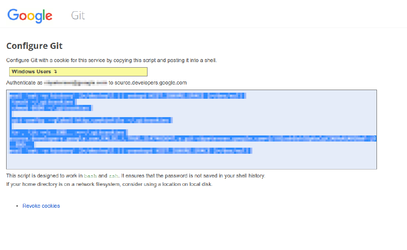 Cloud Source Repositories - Shell code for storing authentication token